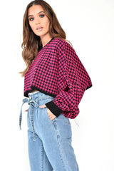 Pink Hounds Tooth Cropped Batwing Jumper - Lizy