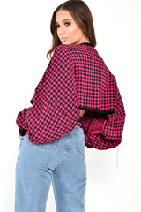 Pink Hounds Tooth Cropped Batwing Jumper - Lizy