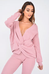 Pink Knot Front Knit Loungewear Set - Lorelei