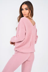 Pink Knot Front Knit Loungewear Set - Lorelei