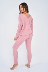 Pink Knot Front Knit Loungewear Set - Lorelei