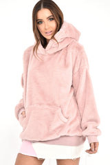 Pink Faux Fur Pocket Front Hoodie - Madi