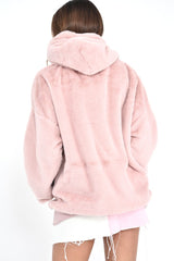 Pink Faux Fur Pocket Front Hoodie - Madi