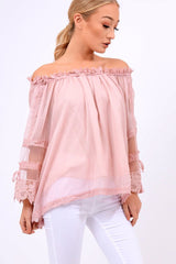 Rose Mesh Bardot Top - Keelie