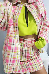 Pink Check Crop Denim Jacket - Dakira