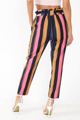 Multi Pink Stripe Tie Waist Tapered Trousers - Midori