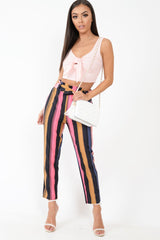 Pink Plunge Rib Tie Front Crop Cami - Navira