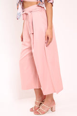 Pink Paper Bag Waist Culottes - Eris
