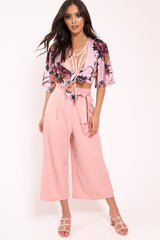 Pink Paper Bag Waist Culottes - Eris