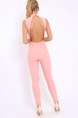 Rose Lace Up Plunge Choker Neck Jumpsuit - Lissy