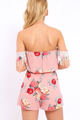 Pink Floral Lace Trim Playsuit - Tamika