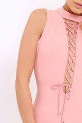 Rose Lace Up Plunge Choker Neck Jumpsuit - Lissy