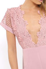 Rose Crochet V Neck Playsuit - Tarlia
