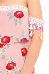Pink Floral Lace Trim Playsuit - Tamika
