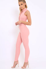Rose Lace Up Plunge Choker Neck Jumpsuit - Lissy