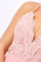 Pink Crochet Cross Back Playsuit -Quinn