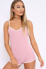 Pink with Contrast Trim Ribbed Playsuit - Raina