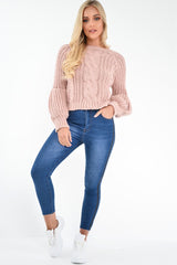 Pink Chunky Knit Balloon Sleeve Jumper - Rielynn
