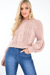 Pink Chunky Knit Balloon Sleeve Jumper - Rielynn