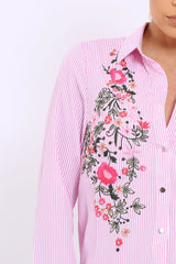 Pink Striped Floral Embroidered Shirt - Gianna