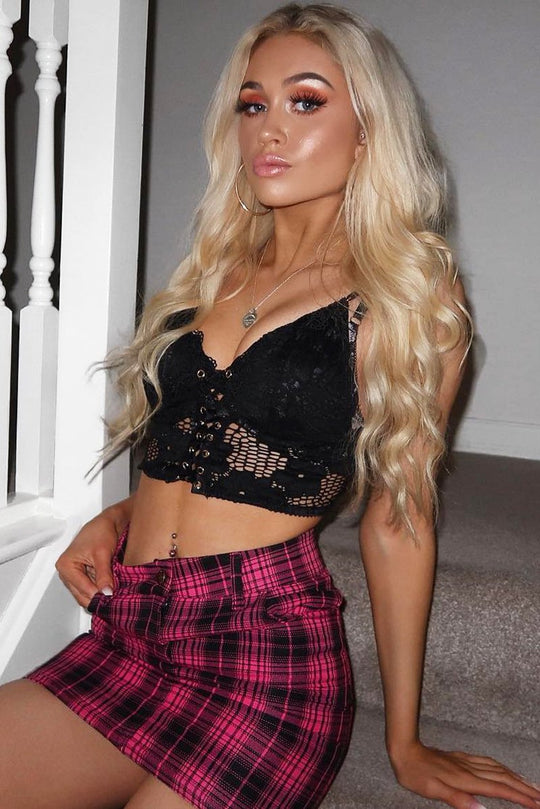 Pink Check High Waist Mini Skirt - Lyra