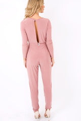Blush Wrap Front Long Sleeved Slinky Jumpsuit - Kendal
