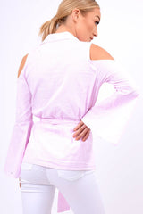 Pink Striped Cold Shoulder Tie Shirt - Aniyah