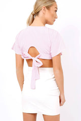 Pink Striped Bow Back crop Top - Jayme