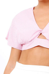 Pink Striped Bow Back crop Top - Jayme