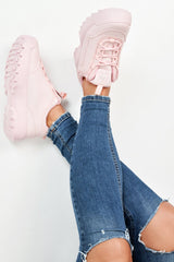 Pink PU Lace Up Sole Detail Trainers - Lennix
