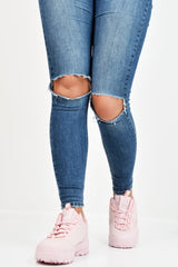 Pink PU Lace Up Sole Detail Trainers - Lennix