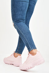 Pink PU Lace Up Sole Detail Trainers - Lennix