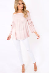 Pink Off Shoulder Tie Sleeve Top - Sammy