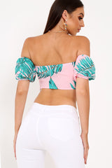 Pink Tropical Bardot Crop Top - Candis