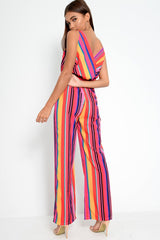 Pink And Yellow Plunge Wide Leg Jumpsuit - Saidi