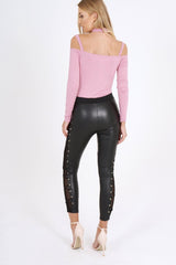 Pink Choker Neck Strappy Bodysuit - Jenny