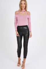 Pink Choker Neck Strappy Bodysuit - Jenny