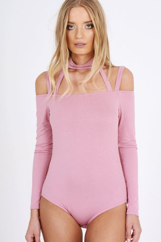 Pink Choker Neck Strappy Bodysuit - Jenny