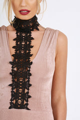 Pink Crochet Choker Bodysuit - Tamara