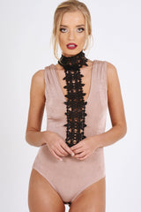 Pink Crochet Choker Bodysuit - Tamara