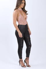 Pink Lace Choker Bodysuit- Holly