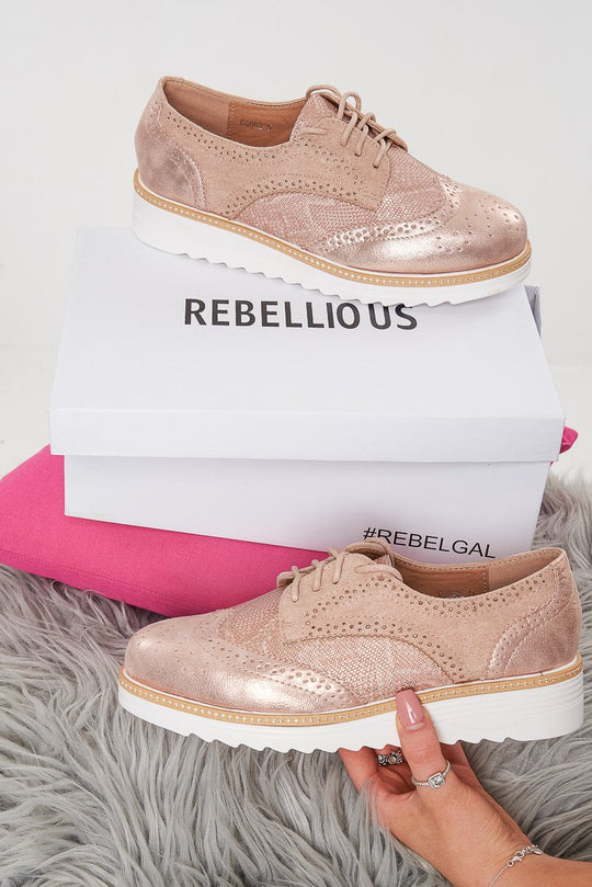 Pink Shimmer Brogue Style Trainers - Hannah