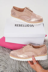 Pink Shimmer Brogue Style Trainers - Hannah