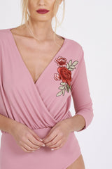 Pink Wrap Around Embroidered Bodysuit - Roisin