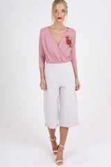 Pink Wrap Around Embroidered Bodysuit - Roisin