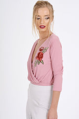 Pink Wrap Around Embroidered Bodysuit - Roisin