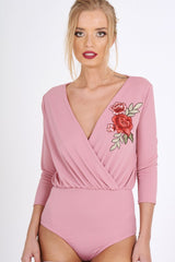Pink Wrap Around Embroidered Bodysuit - Roisin