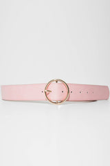 Pink Faux Lather Gold Buckle Belt - Emil