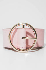 Pink Faux Lather Gold Buckle Belt - Emil