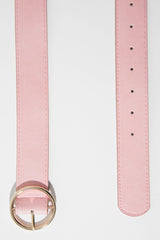 Pink Faux Lather Gold Buckle Belt - Emil